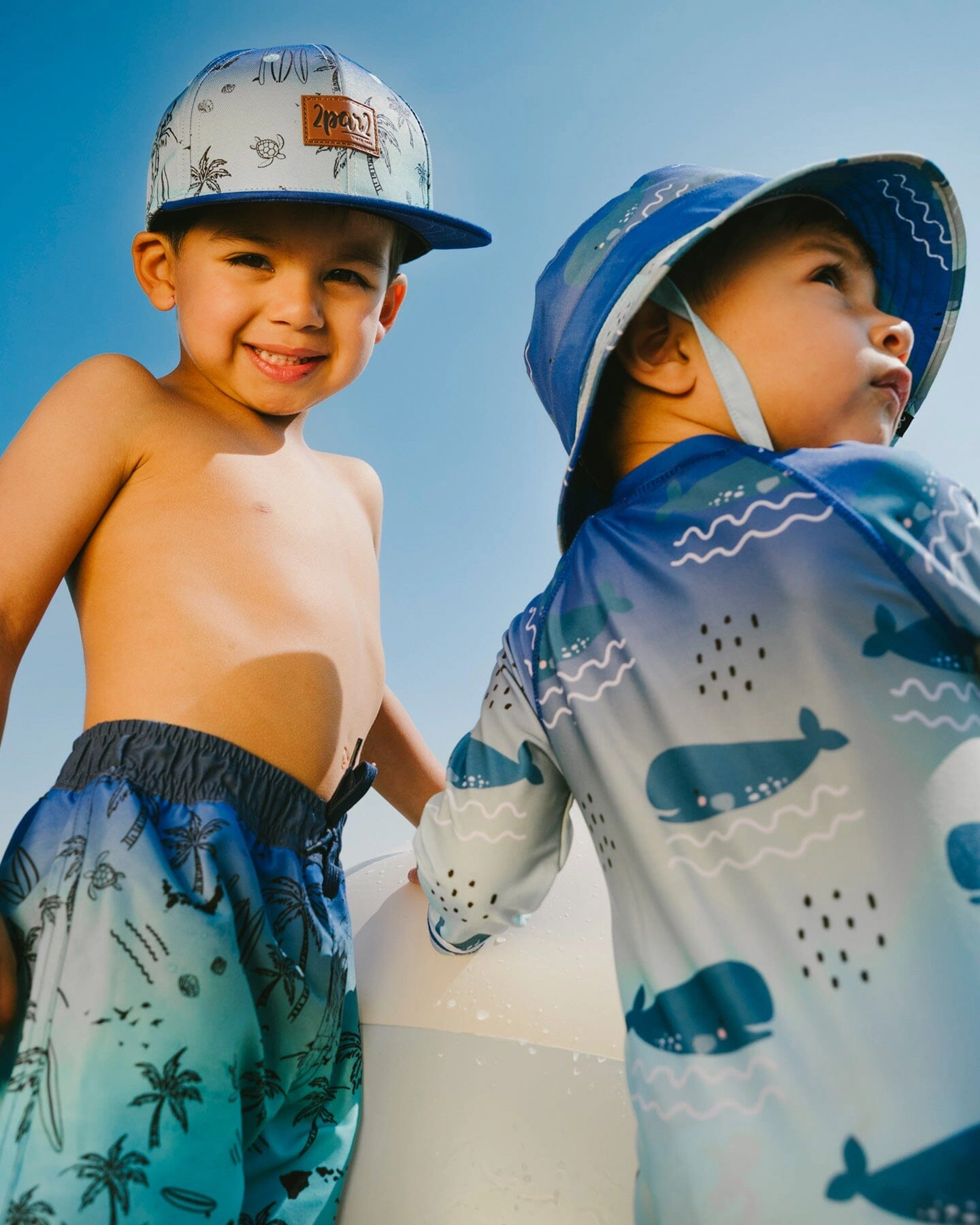 Deux par Boys Beach Print Adjustable Drawstring Boardshorts