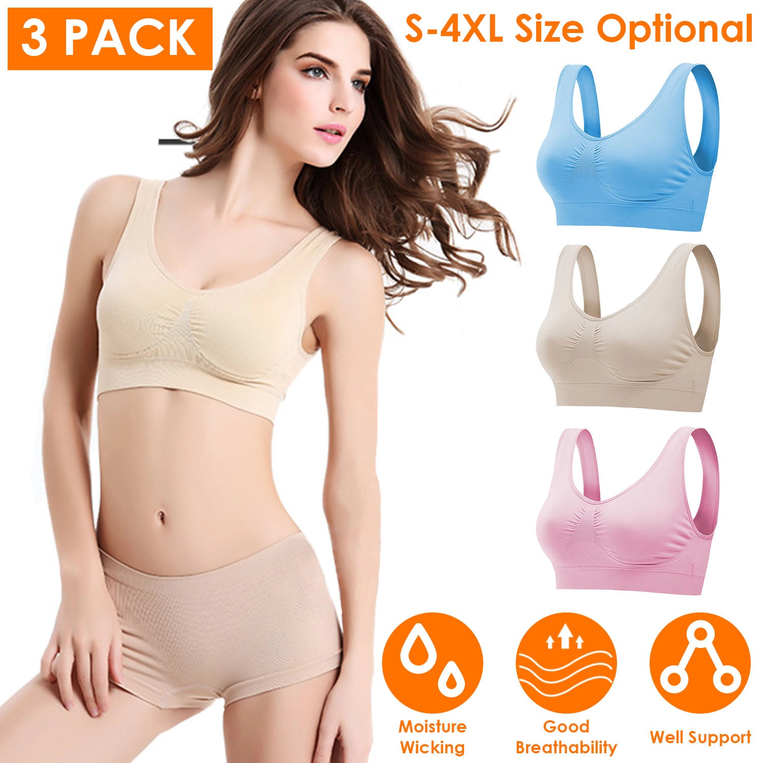 GBruno Seamless Wire-Free Sports Bra 3-Pack