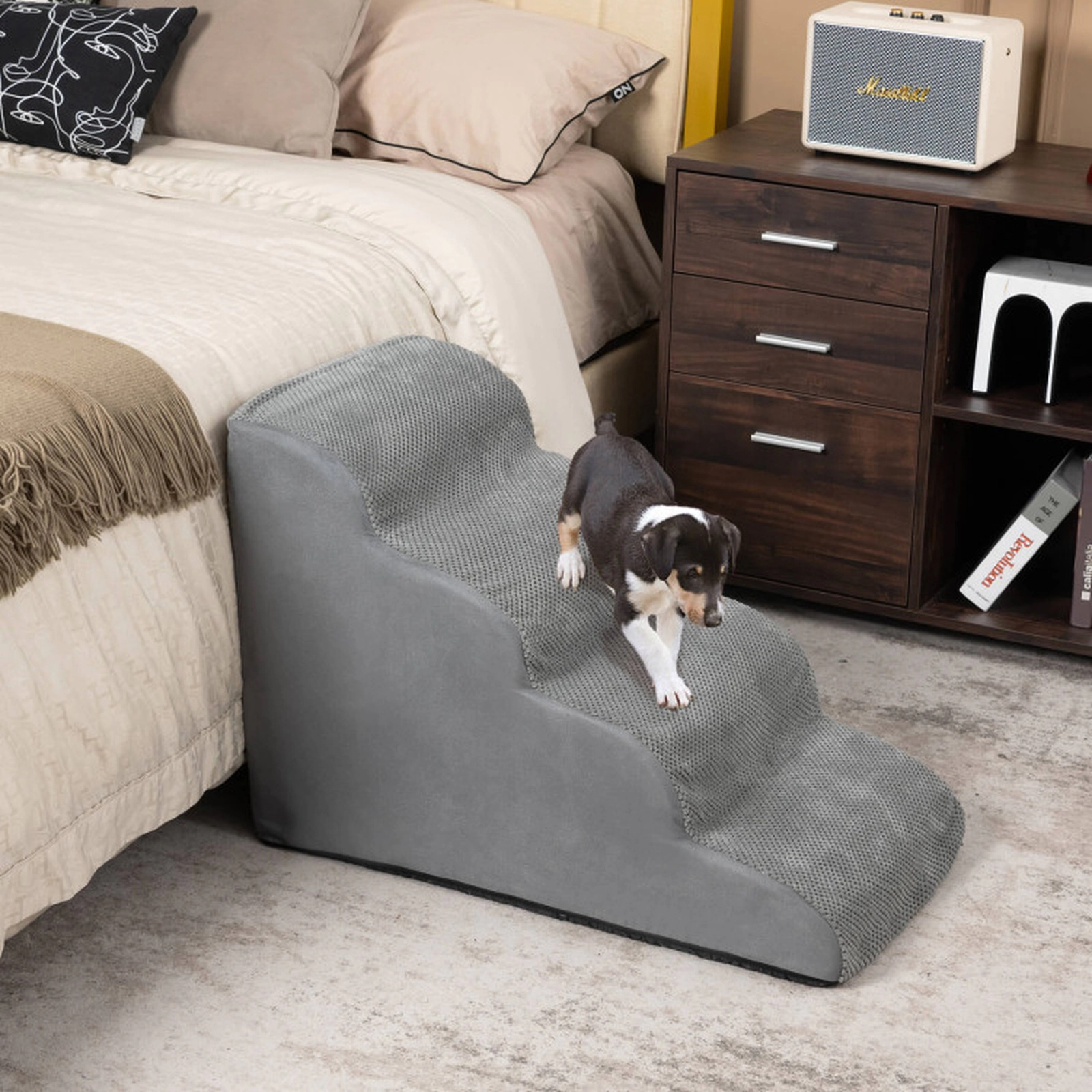 SUGIFT 28.5 x 20-in 132-lb Capacity Gray 4-Tier Foam Non-Slip Dog Steps Pet Stairs with Washable Zippered Cover