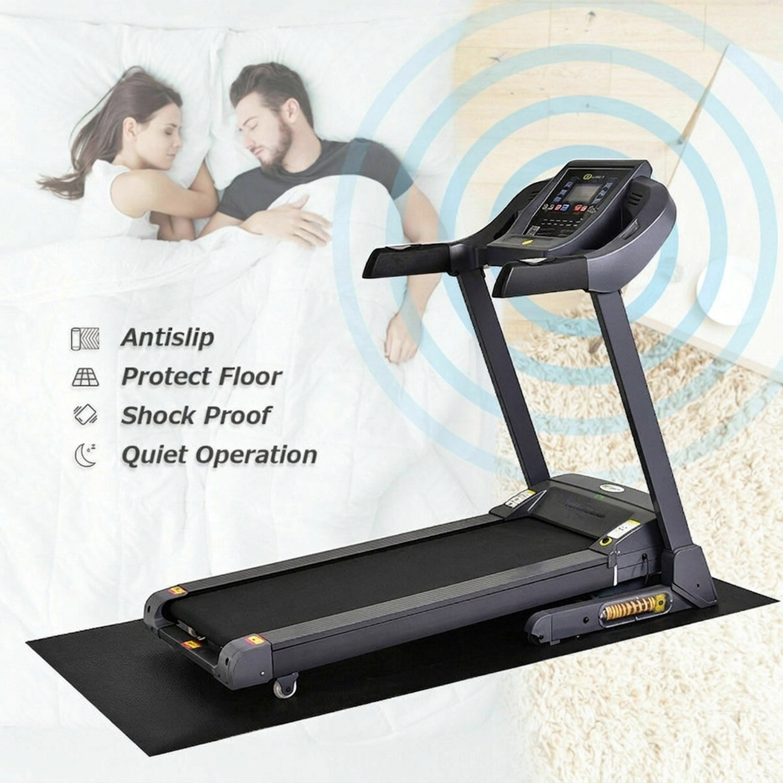 SUGIFT Black Water Resistant Treadmill Equipment Mat with Non-Slip Surface 78-in W 36-in D 0.25-in H