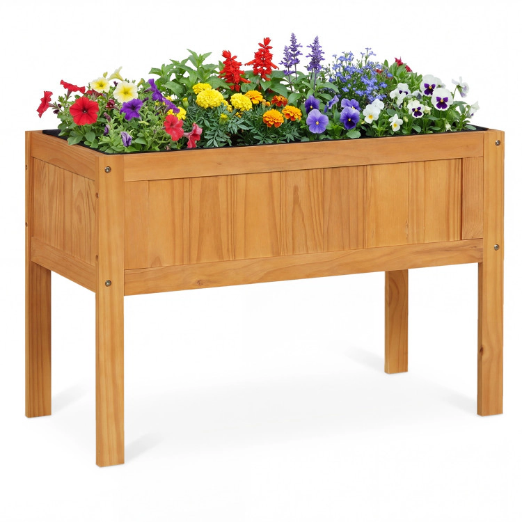 Hivvago Wood Raised Garden Bed Elevated Planter Box with Bed Liner and Drainage Holes for Vegetables Flowers Herbs