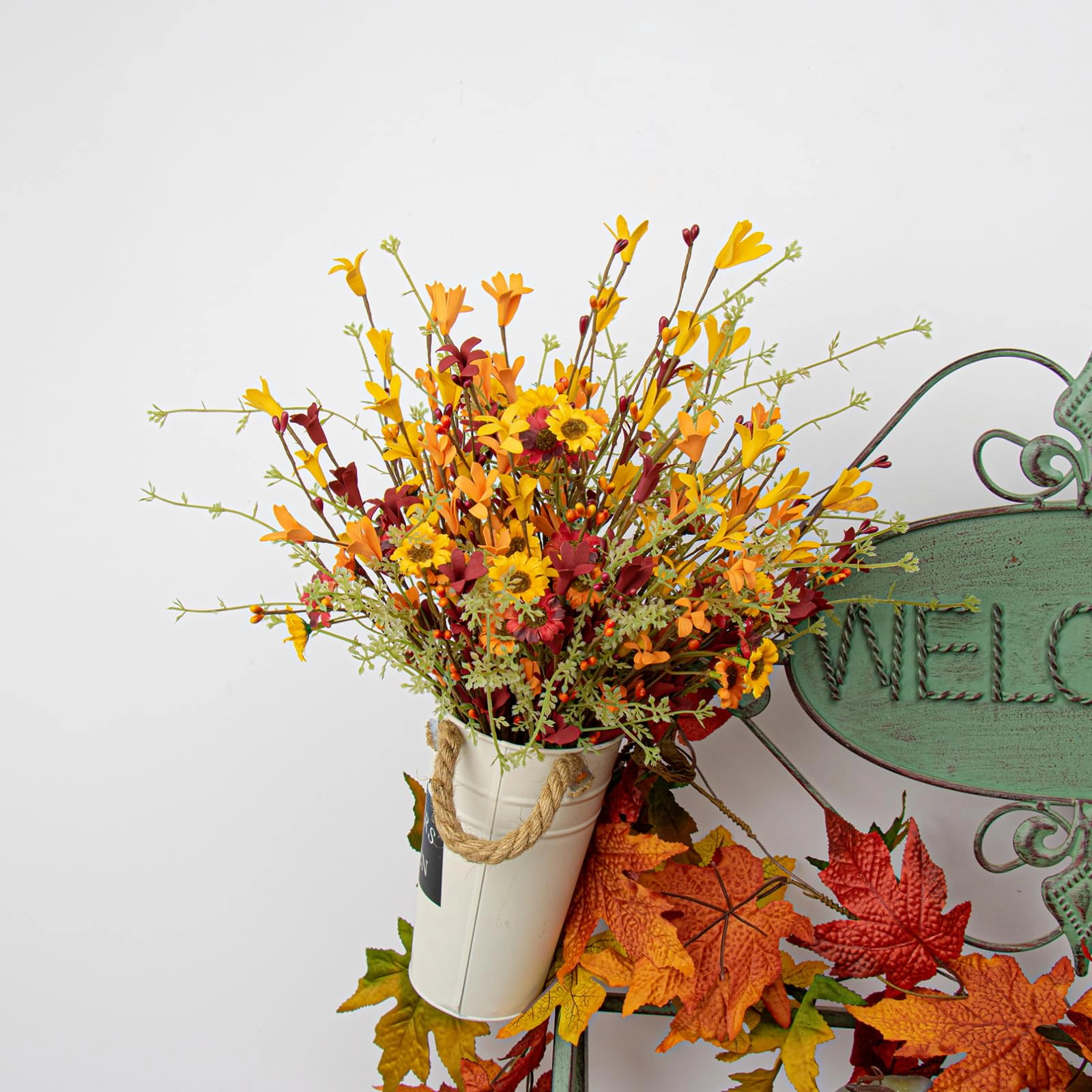 PUPWE Artificial Fall Flowers 12 Pack FlPicks 17" Tall Forsythia Stems With Berries For Flower Arrangements Centerpieces