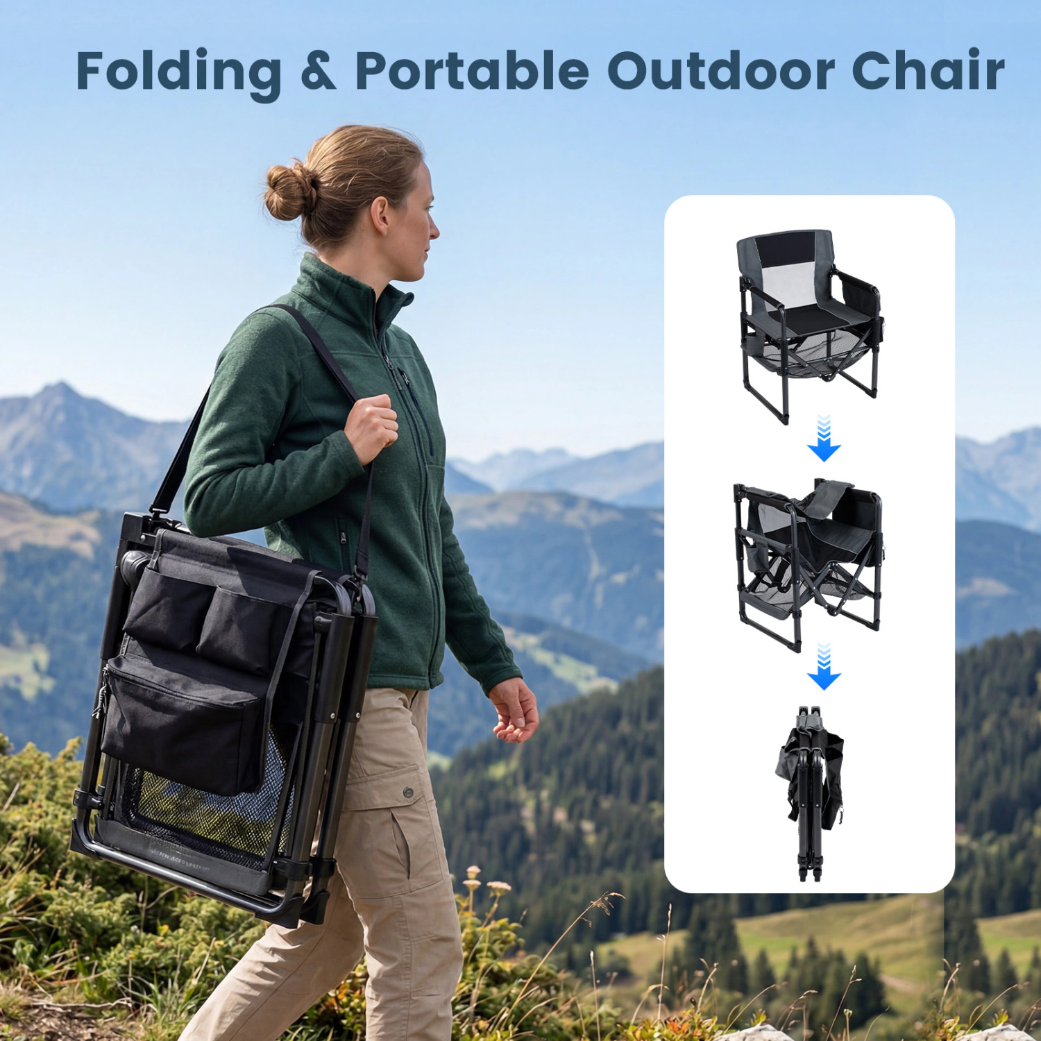 LJG Heavy Duty Outdoor Camping Chair with Cup Holder and Bottle Opener