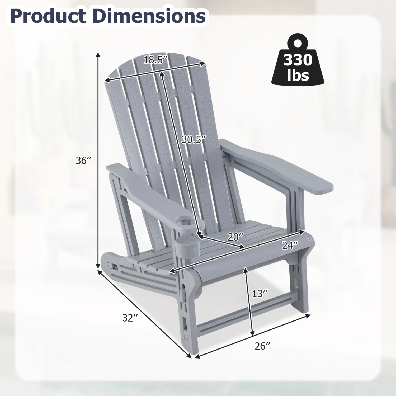 LJG Set of 2 HDPE Adirondack Chair with Cup Holder and Wood-Like Texture for Garden