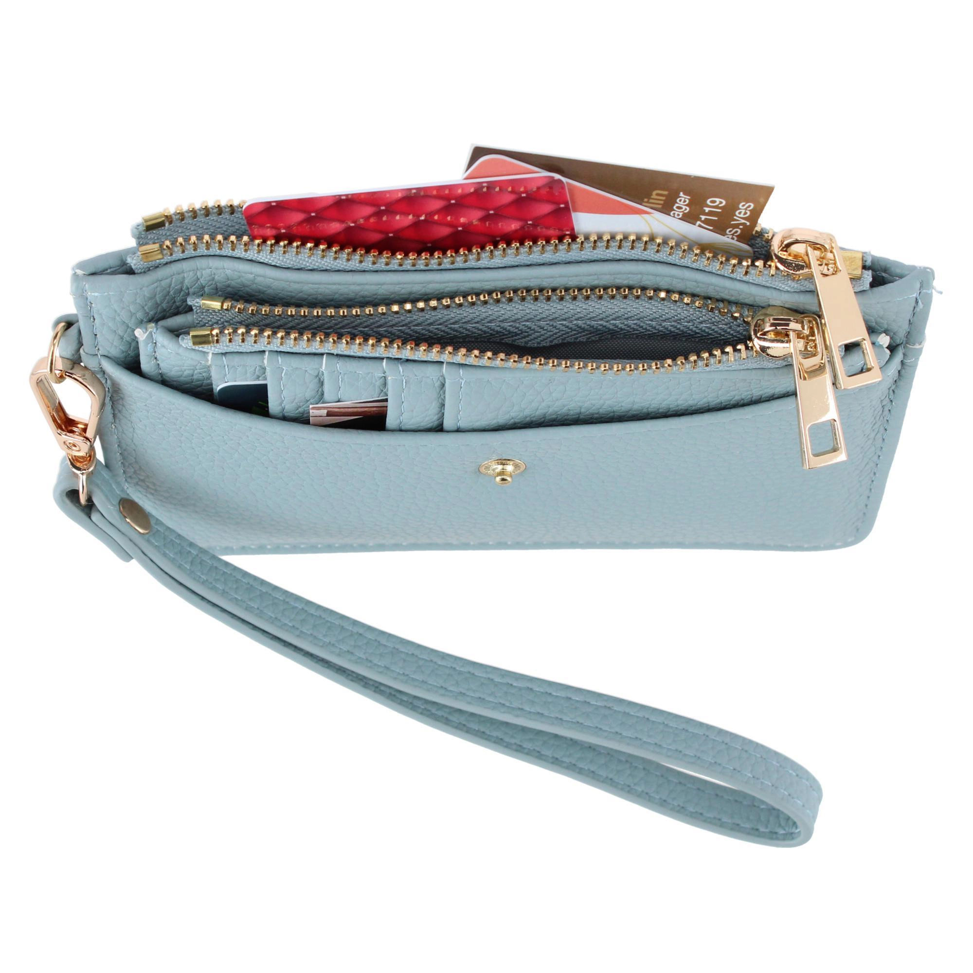 CTM® Women's Premium Faux Leather Solid Color Card Case Wristlet