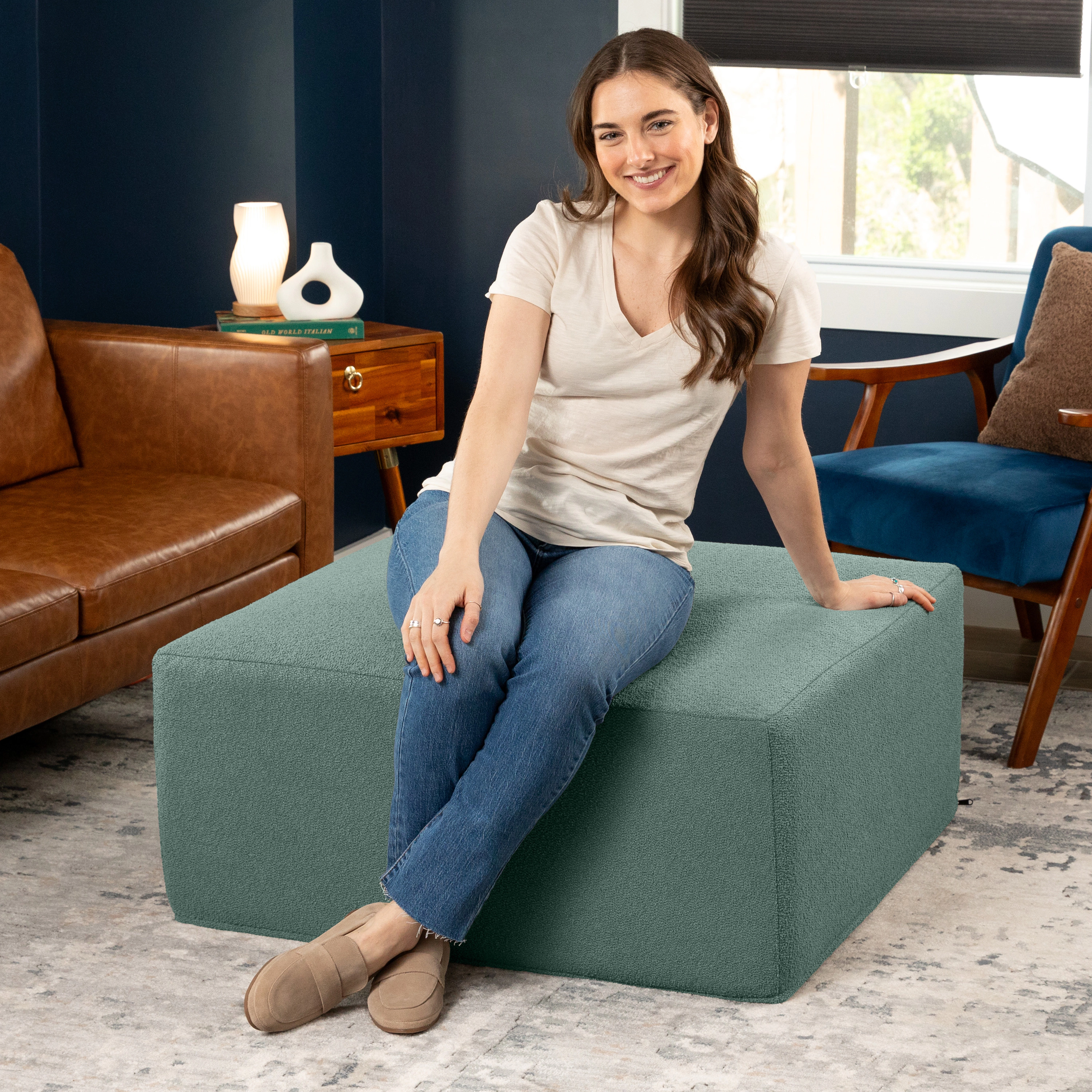 Jaxx Fairlie Couch Ottoman - Oversized Square Foam Coffee Table Ottoman, 36" , Luxe Boucle