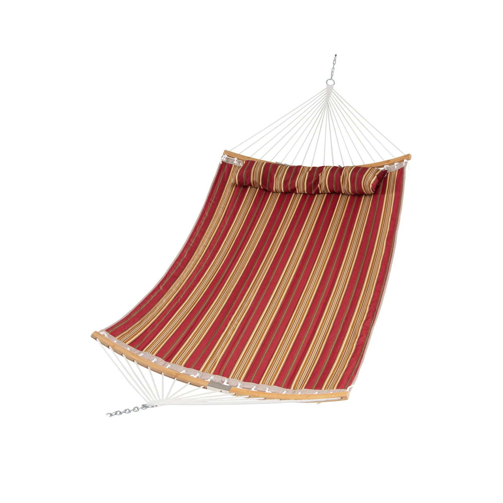 SUGIFT Fade-Resistant Polyester Hammock Detachable Pillow 132 x 55.5-in Bed 330-lb Capacity Red and White Stripe