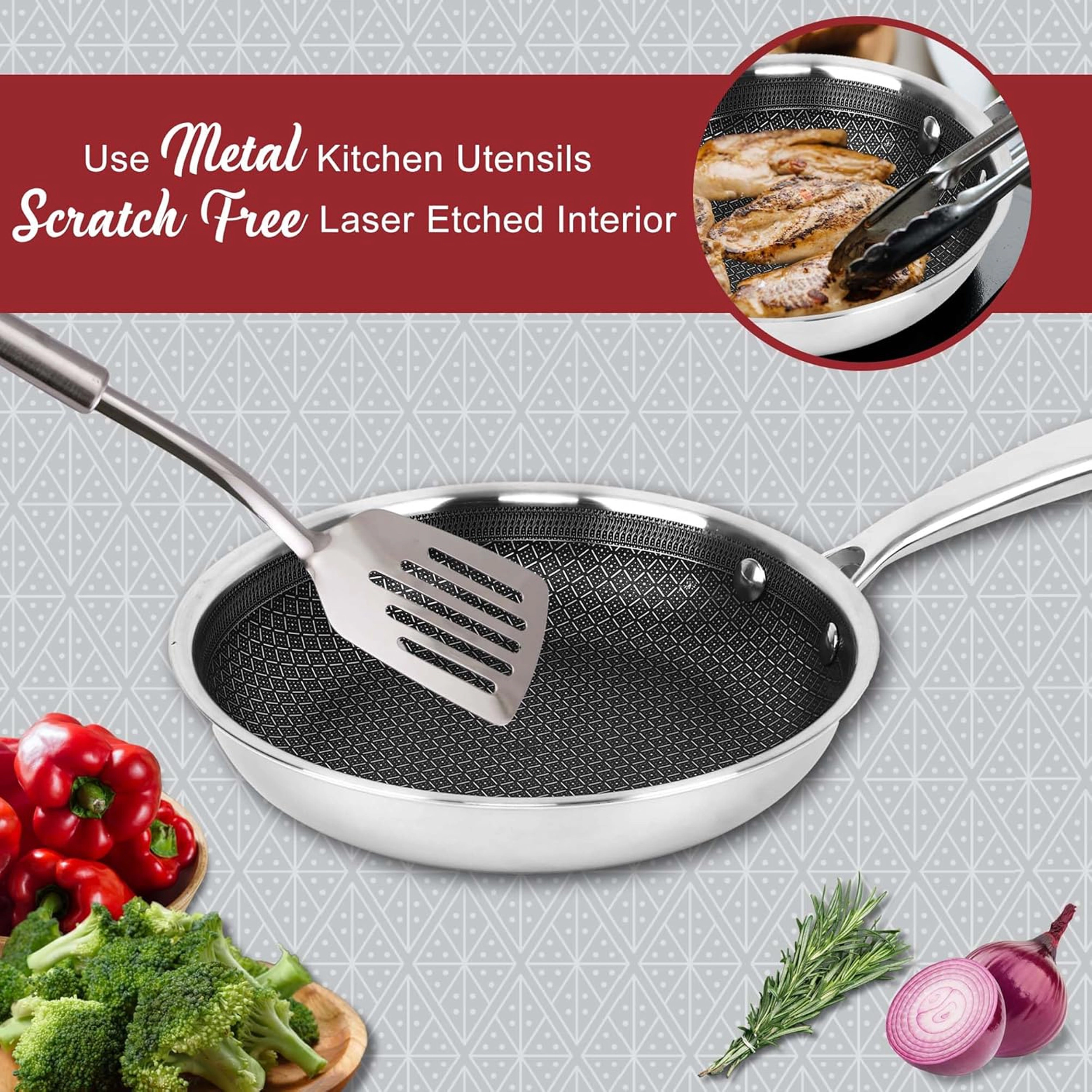 Brentwood 8 inch and 9.5 inch Hybrid Non-Stick Stainless Steel Frying Pan Set