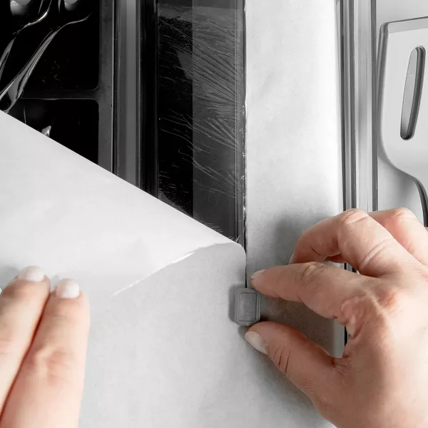 OU Aluminum Foil & Wrap Organizer w/ Cutter for 12" Roll, Kitchen Organizer, Plastic Dispenser