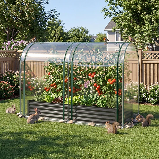 LJG 6 x 3 x 1 FT Galvanized Raised Garden Bed with Greenhouse Cover