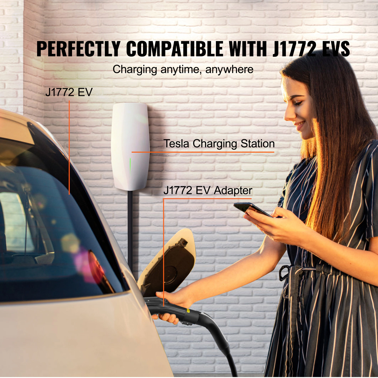 HONGGE J1772 to Tesla Charging Adapter with Storage Bag, Anti-Drop Lock, IP65