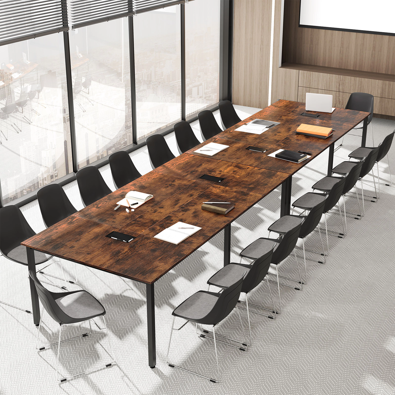 SUGIFT Rustic Brown 8 FT Seats up to 10 Large Conference Room Meeting Table