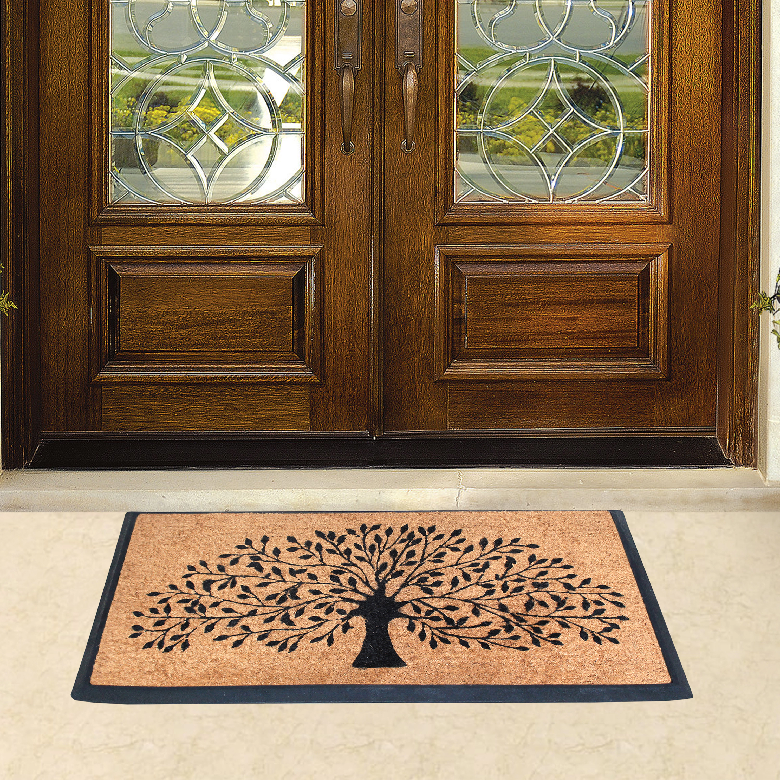 A1HC Coir and Rubber Door Mat 30x48 Inches Anti-Shed Fade-Resistant Heavy Duty Shredding Tree Black