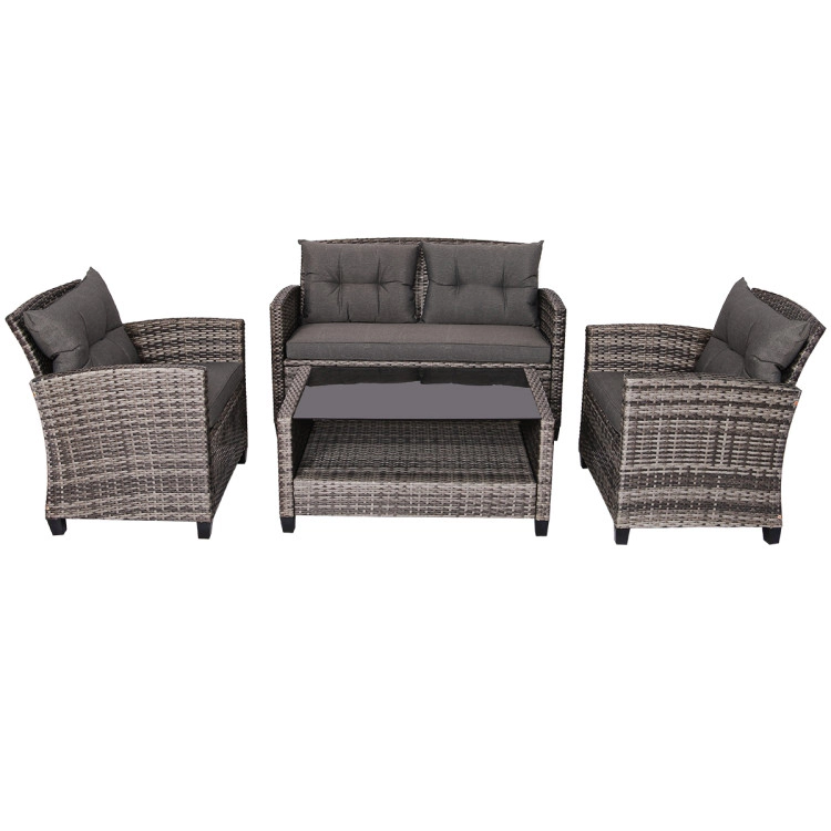 Hivvago 4 Pieces Patio Rattan Furniture Set Coffee Table Cushioned Sofa
