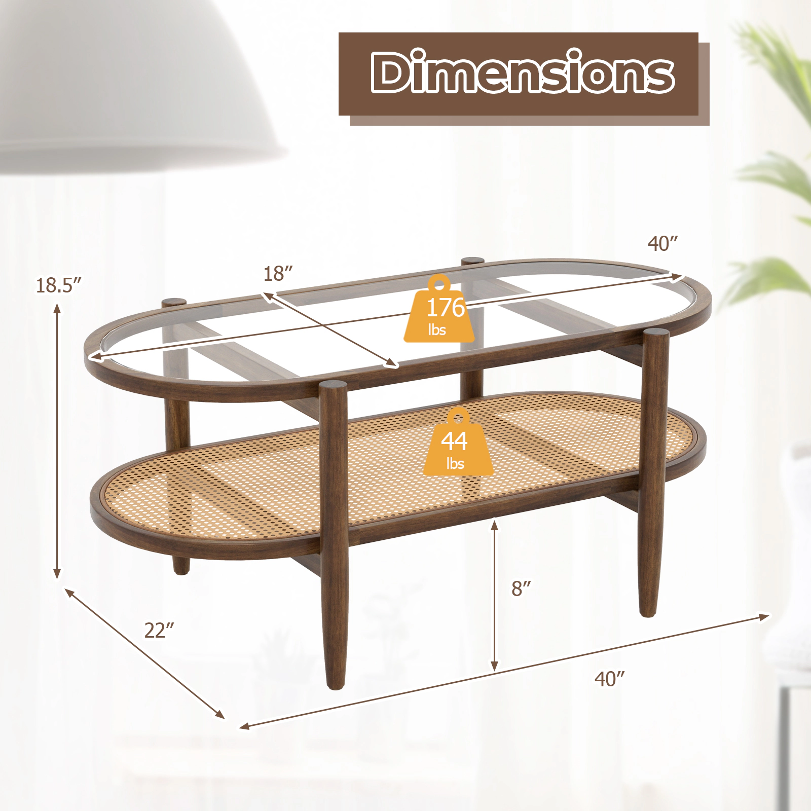SUGIFT 2-Tier Coffee Table with Tempered Glass Tabletop and Acacia Wood Frame 176-lb Tabletop Capacity Brown/Black