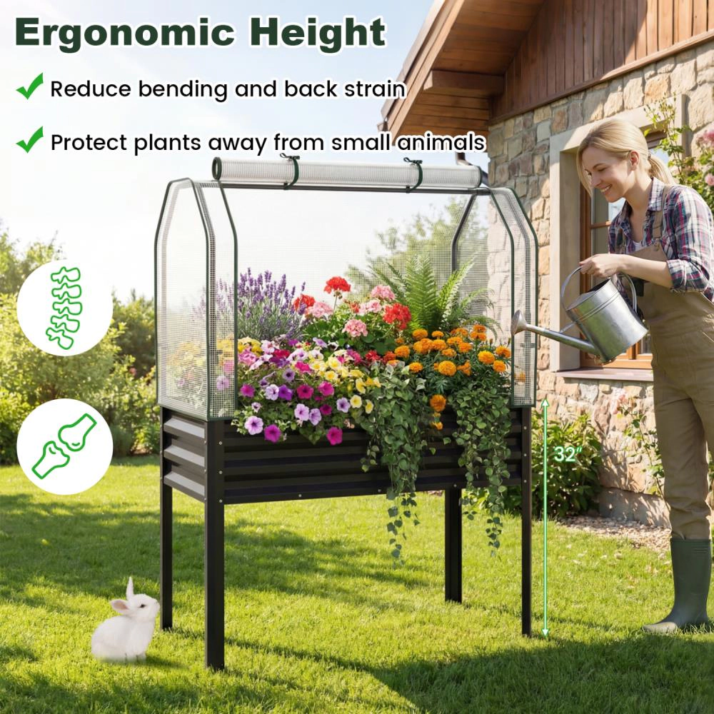 Hivvago Elevated Raised Garden Bed with Greenhouse
