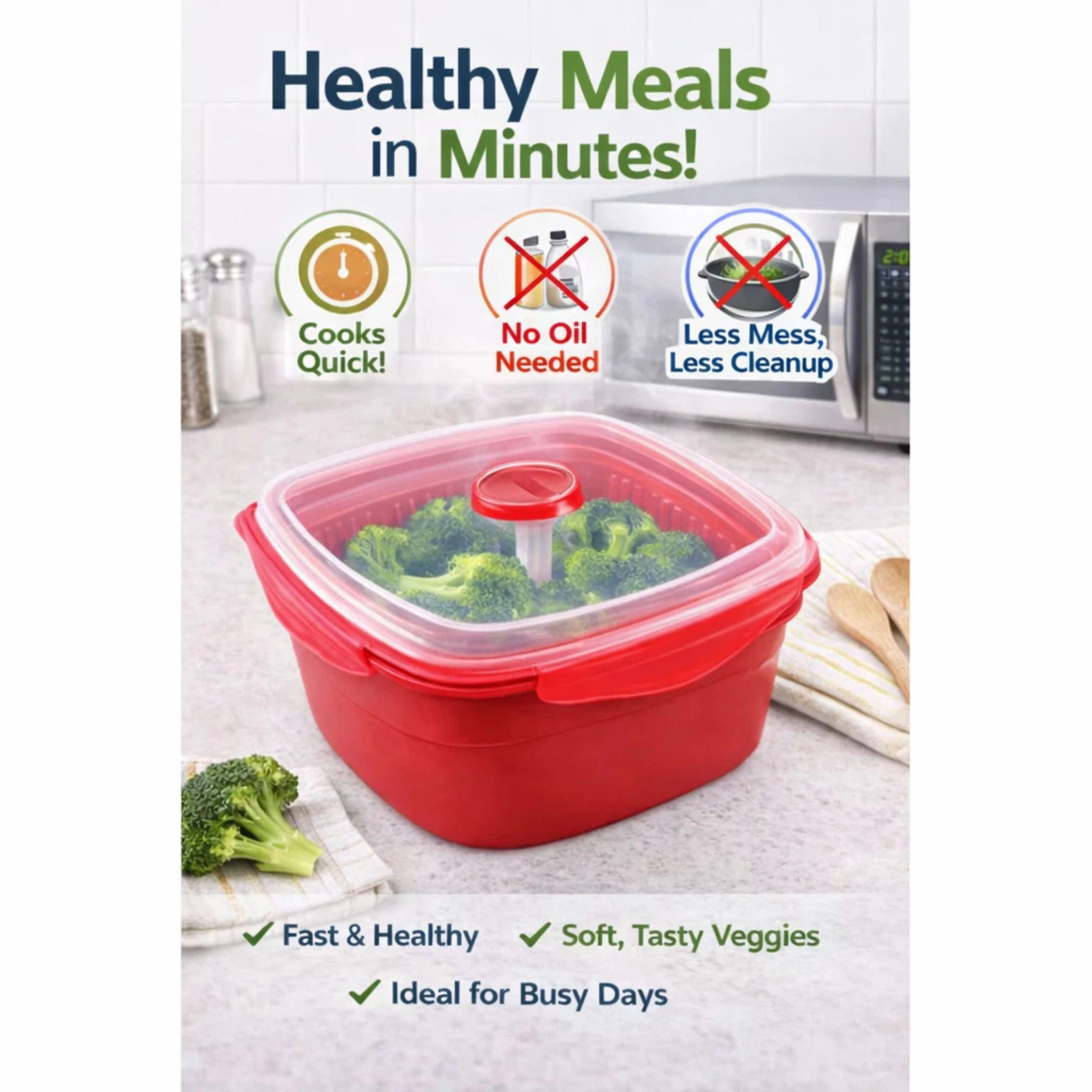 Home Collection Microwave Vegetable Steamer Cooker BPA-Free with Vented Lid 2.47L