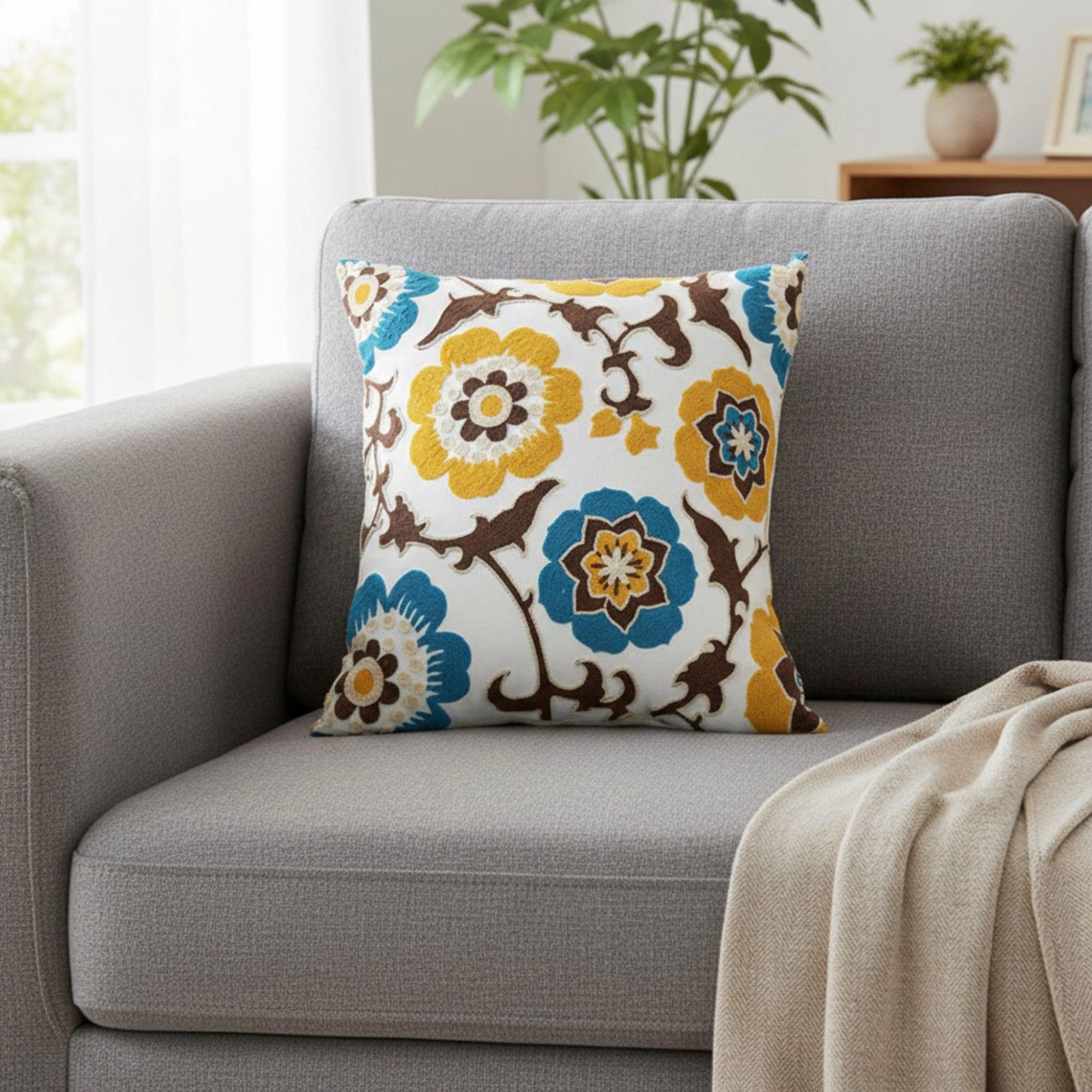 Alilang Unisex Decorative Floral Throw Pillow Cover Soft Textured Fabric Square Cushion Single Pack