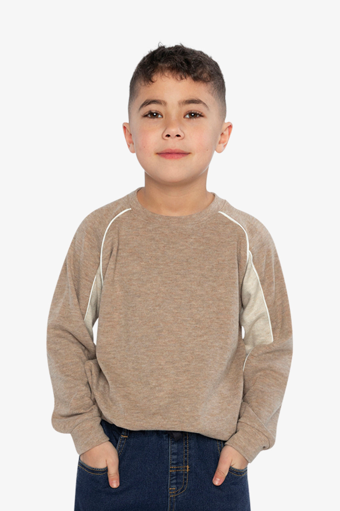 Deux par Boys Brushed Jersey Crewneck Top with Raglan Sleeves