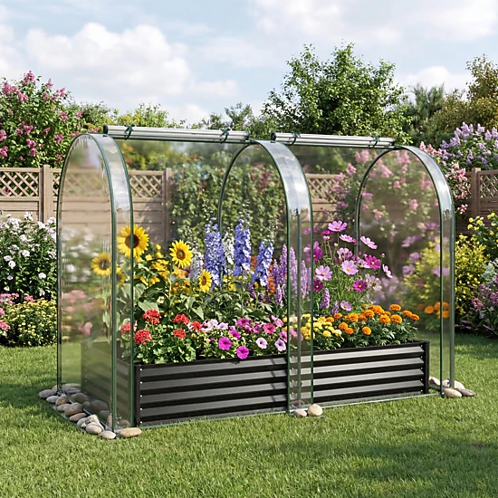 LJG 6 x 3 x 1 FT Galvanized Raised Garden Bed with Greenhouse Cover
