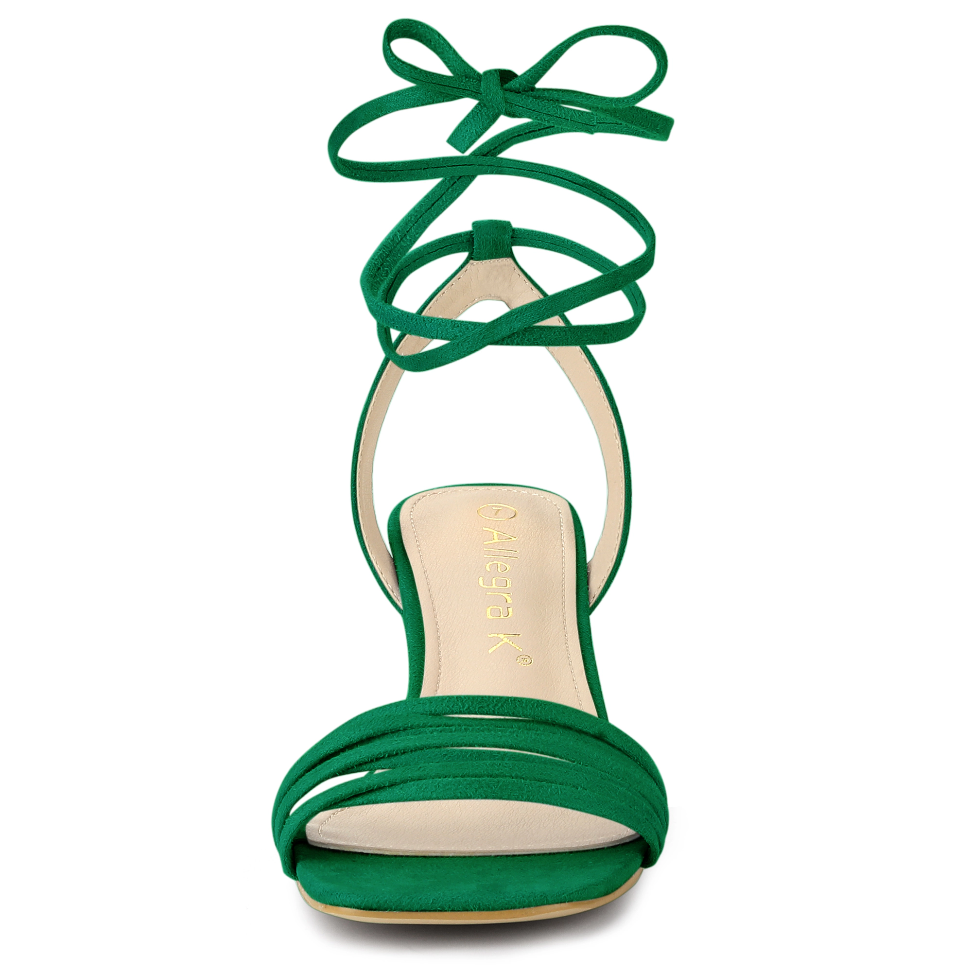 BLISSFUL STEP Women's Faux Suede Lace Up Open Toe Kitten Heel Slingback Sandals