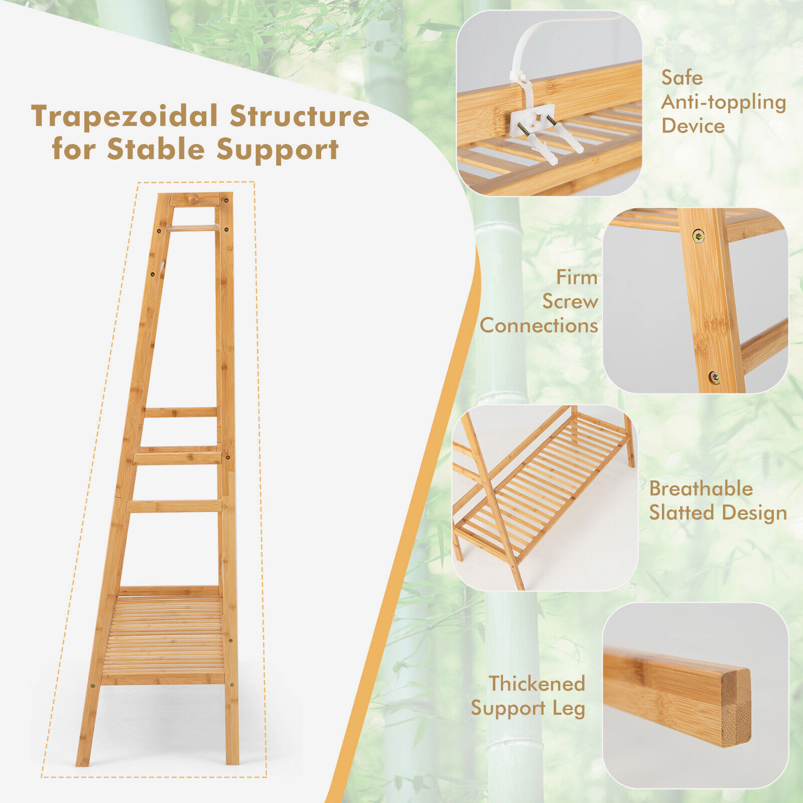 Hivvago Bamboo Clothing Rack With Storage Shelves