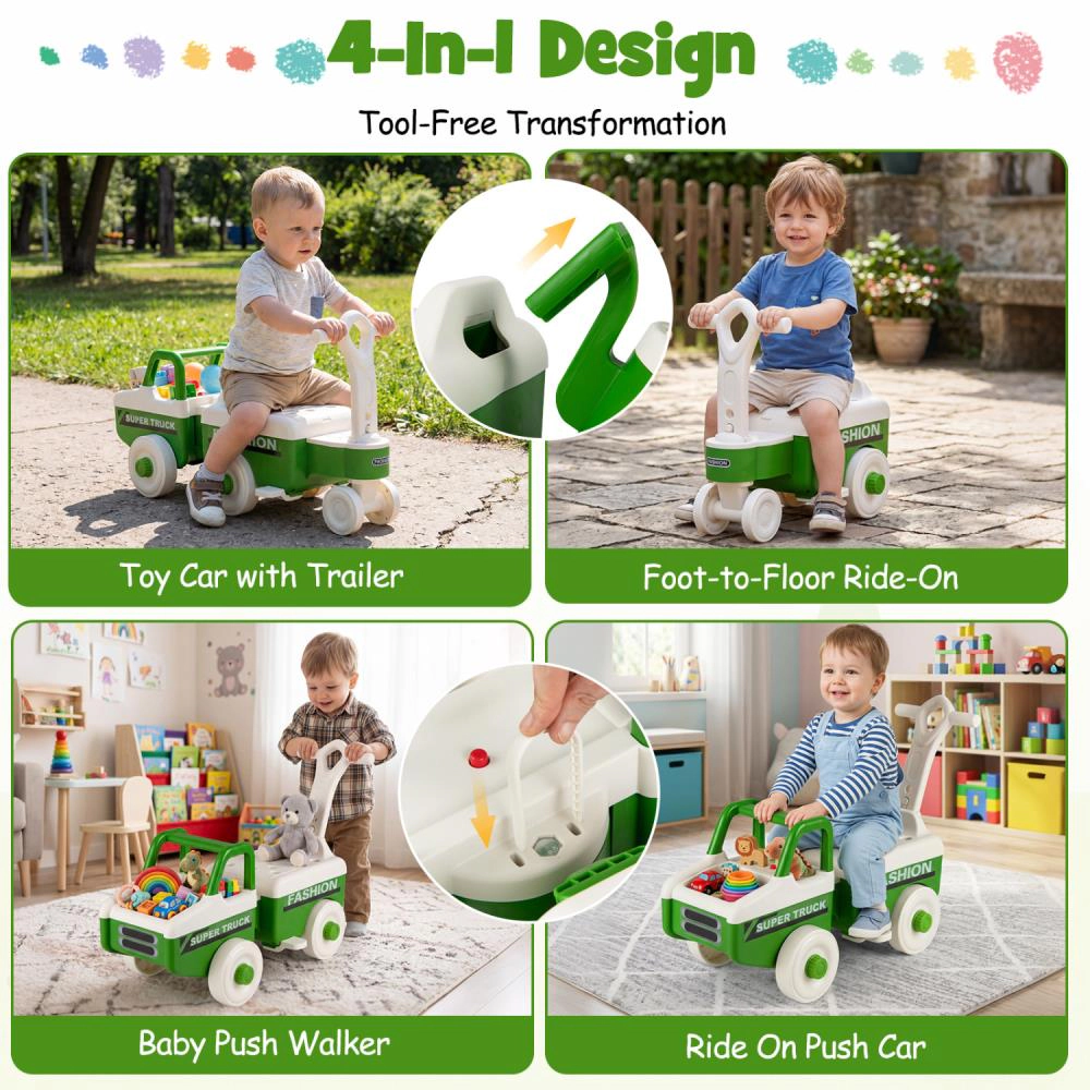 Hivvago 4 1 Ride on Push Car with Music and Under-Seat Storage for Boys Girls