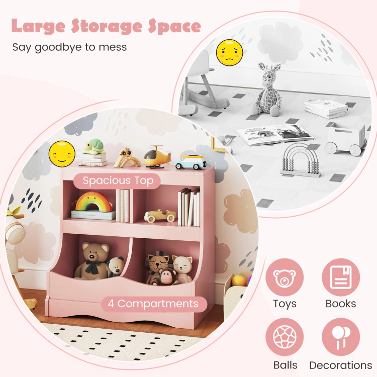 Hivvago Toy Storage Organizer 4-Cubby Kids Bookcase for Toys and Books