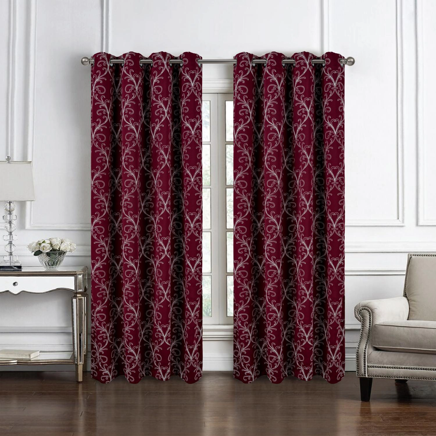RT Designer Collection Kimber Embroidered Blackout Luxurious Decorative Grommet Curtain Panel 54" x 90" Burgundy