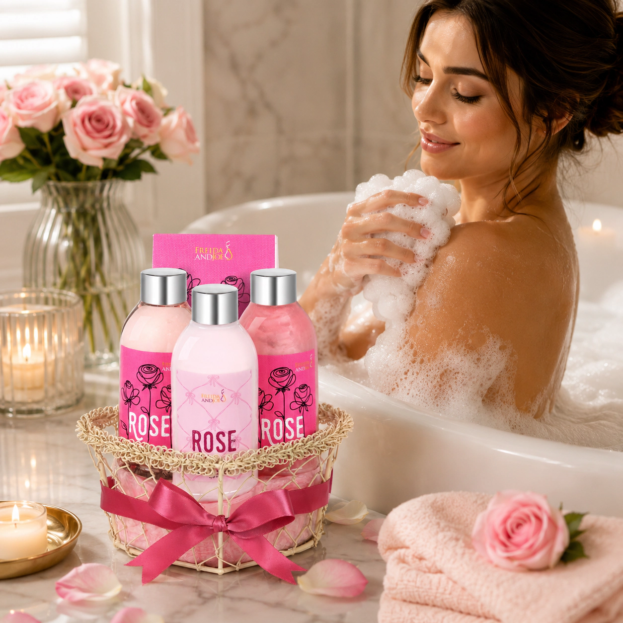 Freida and Joe Women Rose Fragrance Spa Bath & Body Set