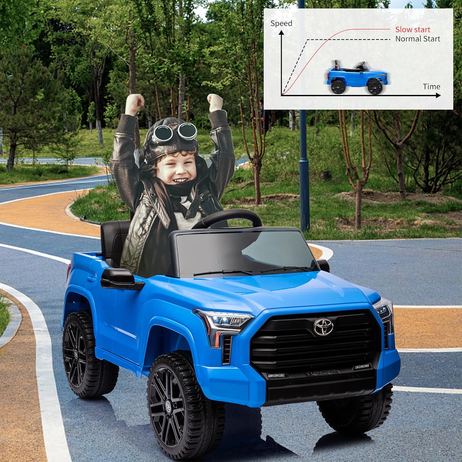 12V Licensed Toyota Tundra Kids Ride On Truck, Electric Car w/Remote Control, LED Lights, 3 Speeds, Suspension