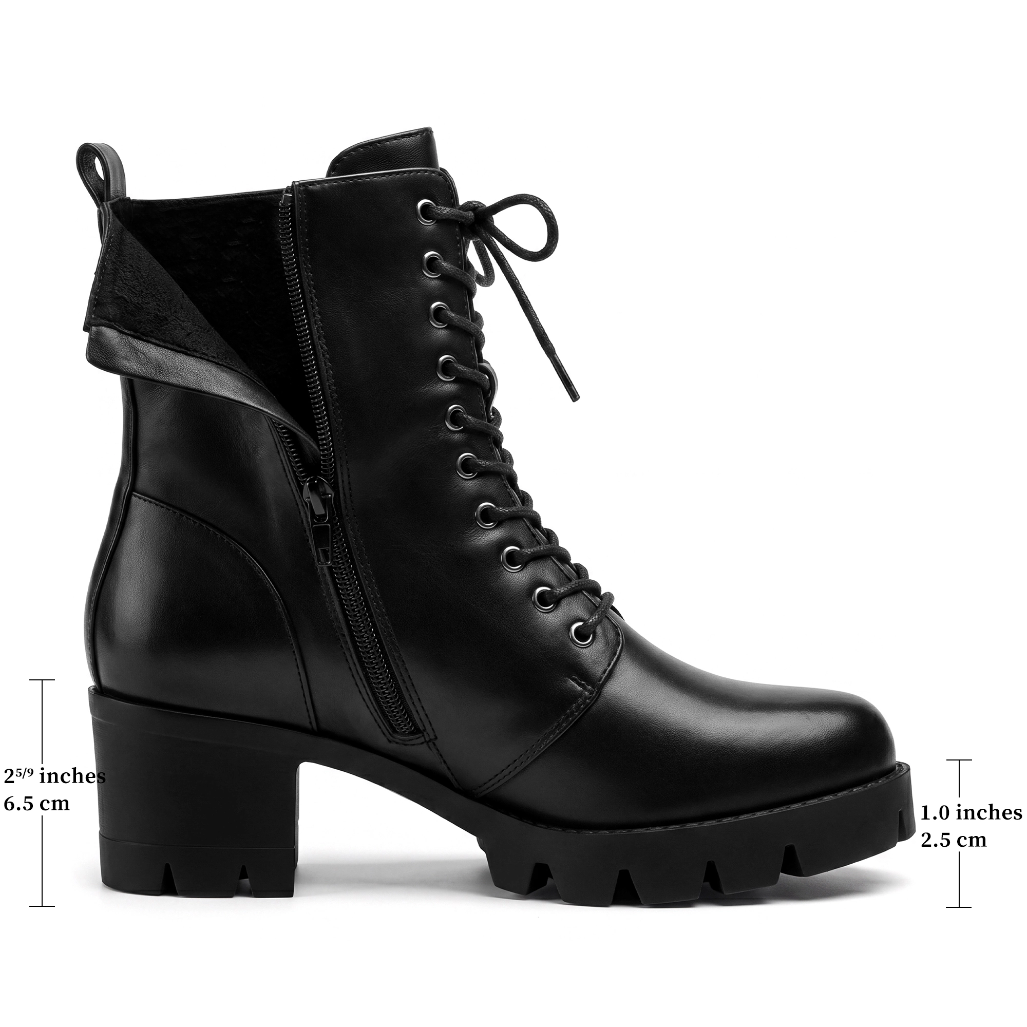 BLISSFUL STEP Chunky Heel Platform Combat Boots for Women