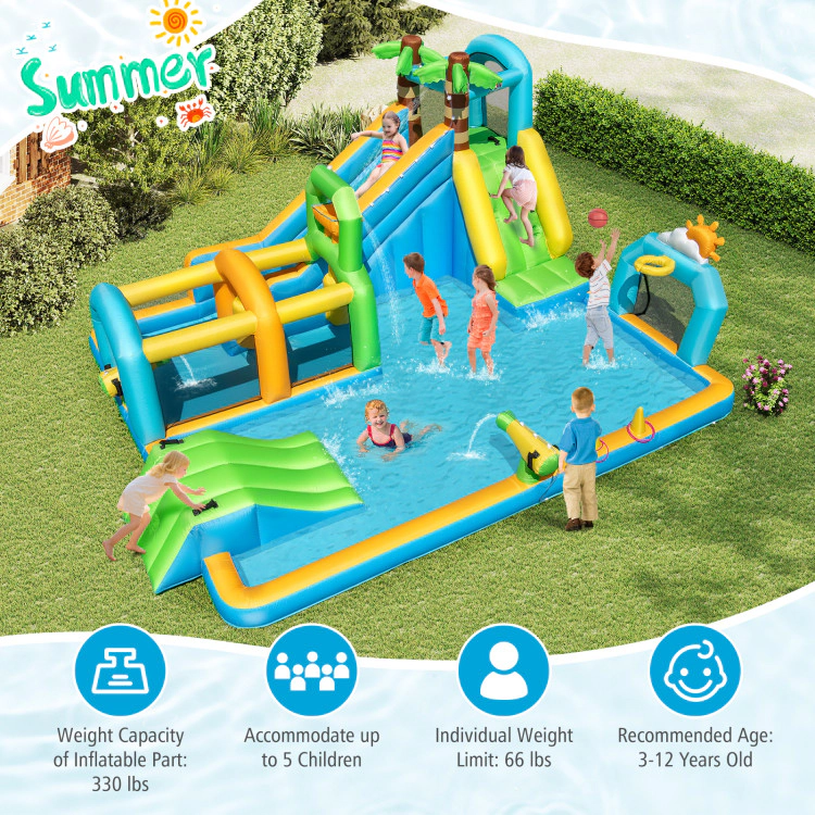 Hivvago Inflatable Water Slide Tropical Theme Dual Slide Aqua Park with 680W Blower