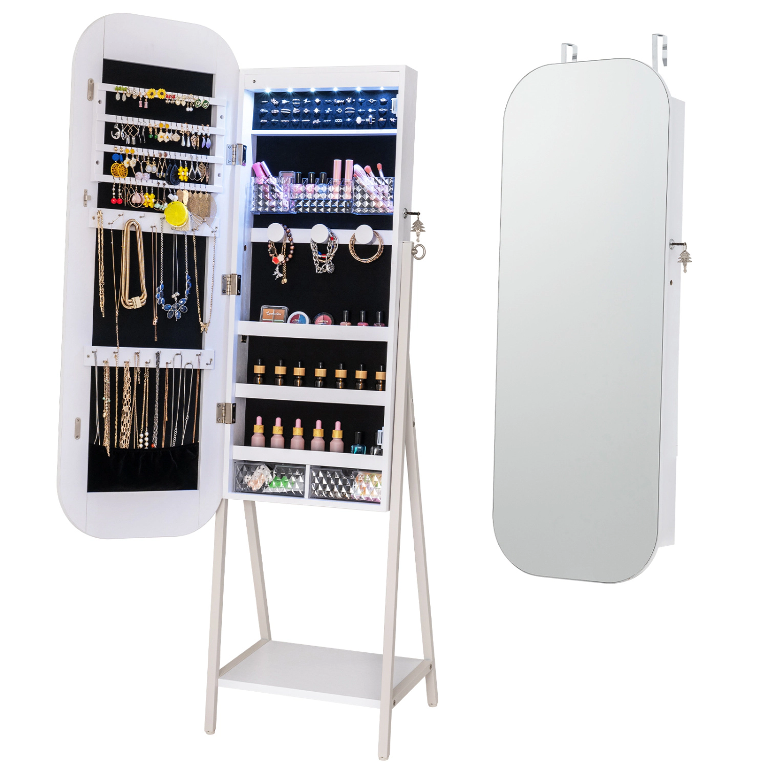 LJG Jewelry Cabinet with Full-Length Mirror Large Storage Capacity