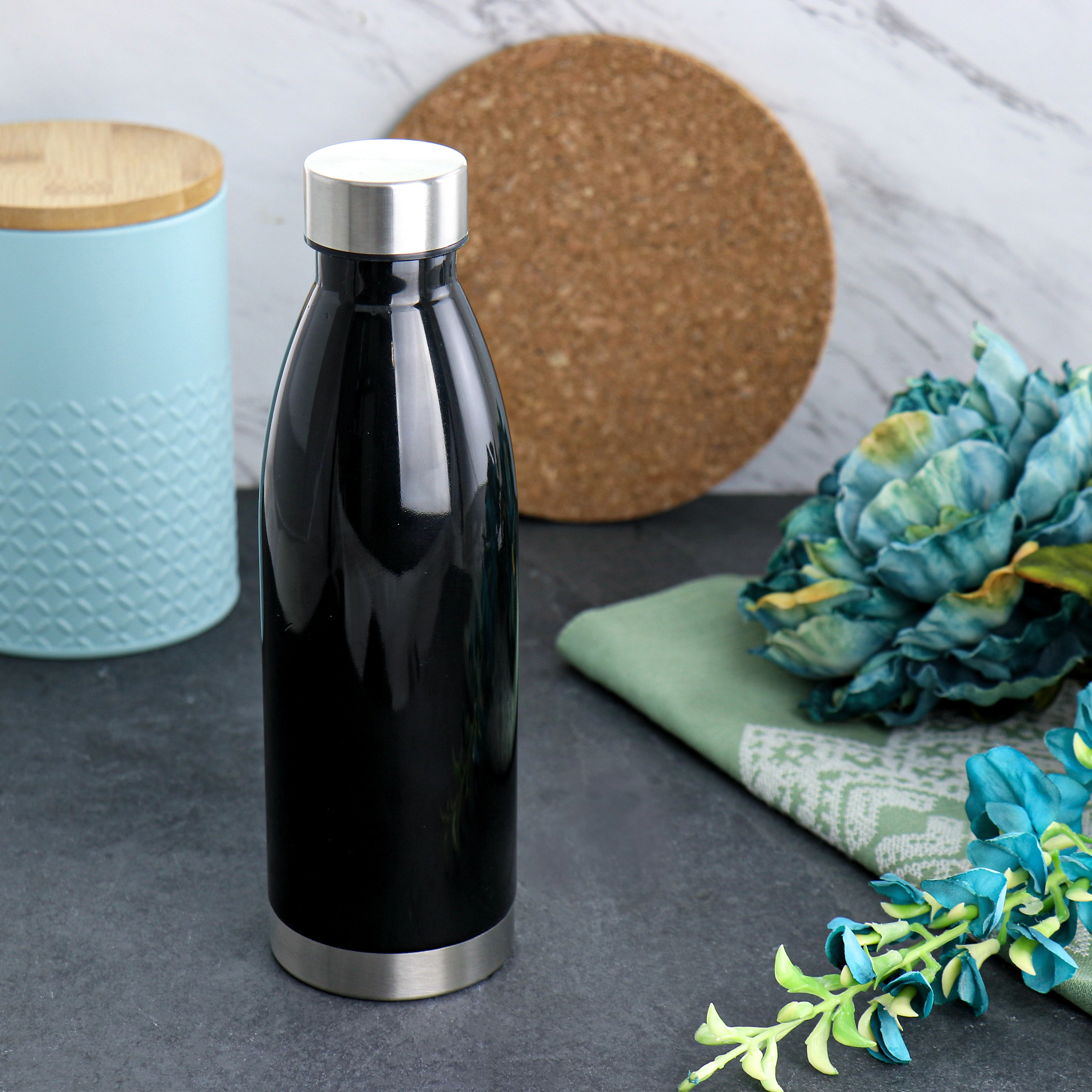 Gibson Home Dunneally 23 Ounce Plastic Water Bottle with Lid in Black