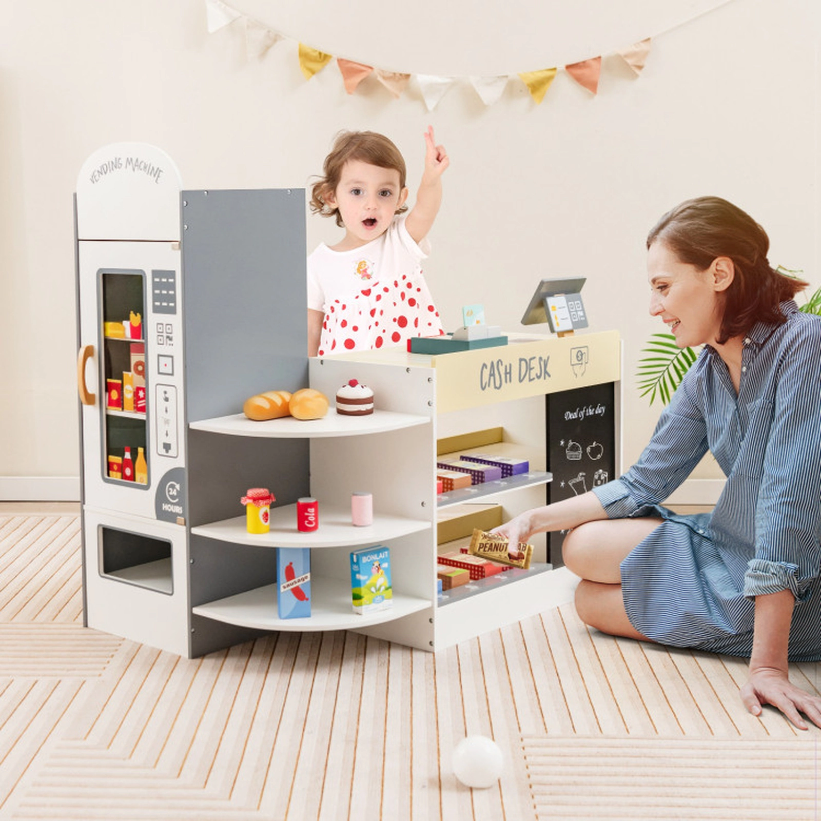 SUGIFT Kids Grocery Store Playset with Cash Register POS Machine for Ages 3-8 Gray