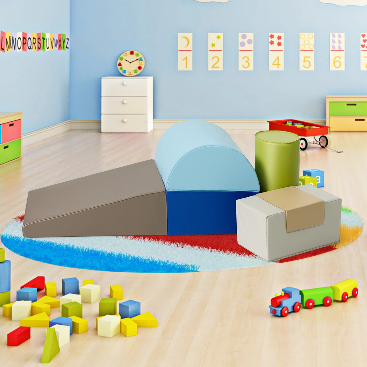SUGIFT 6-Piece Soft Climb and Crawl Play Set for Baby and Toddler Indoor 16 x 24 in Blocks Gray
