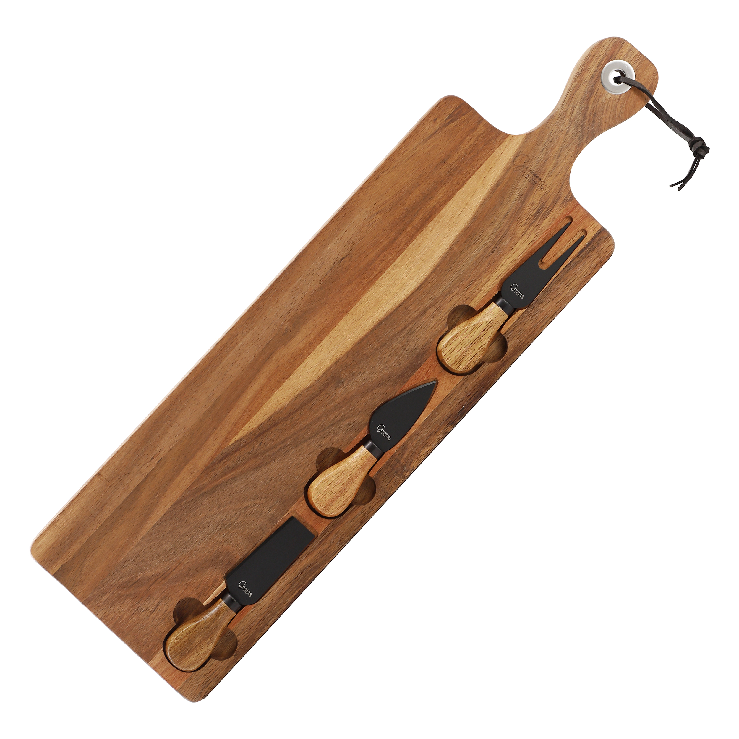 Gibson Elite Gracious Dining 4 Piece Acacia Wood Charcuterie Board With Cheese Knives in Brown