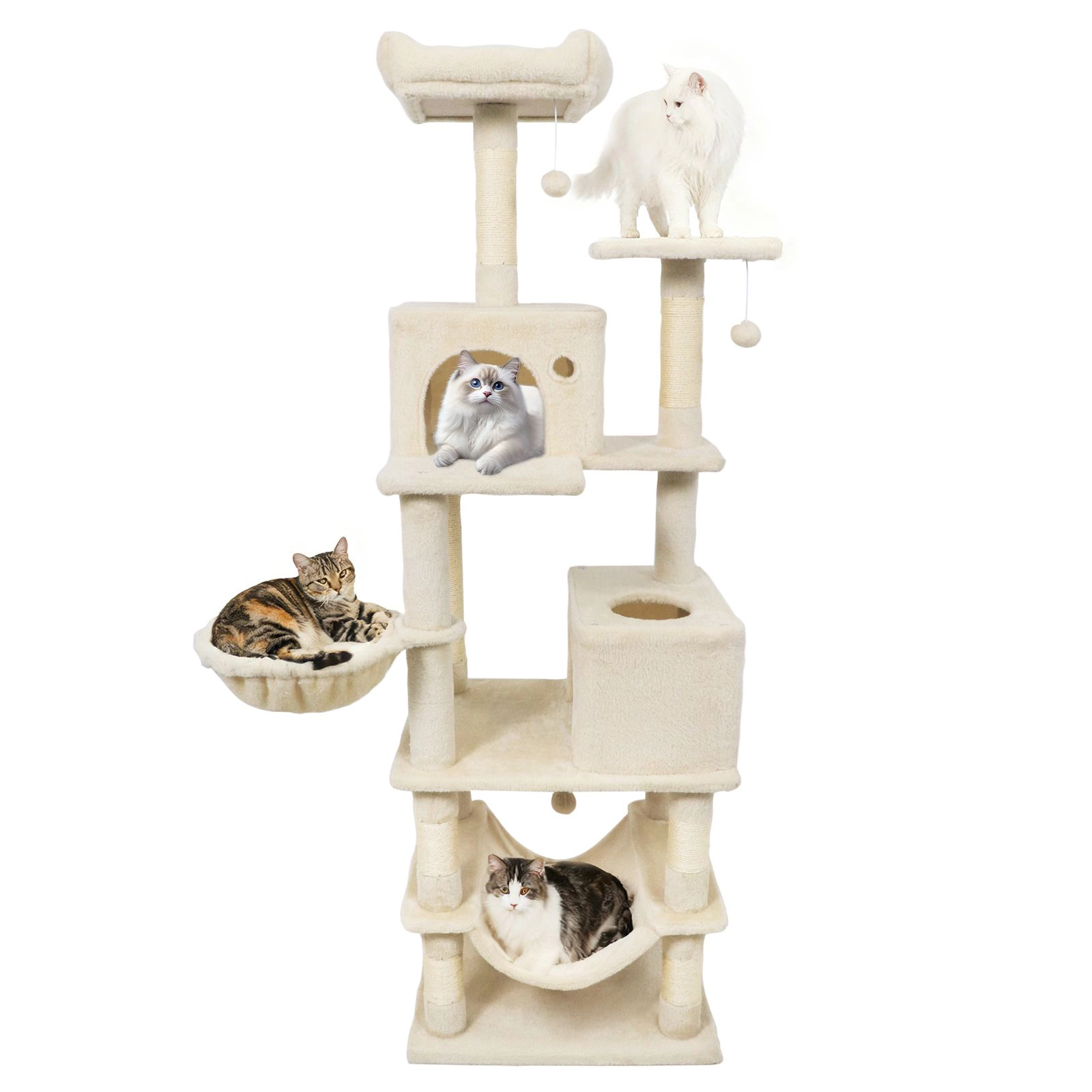 SlickBlue 66 Inch Cat Tower with 2 Condos, Hammock and Scratching Posts