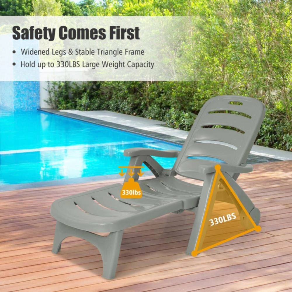 Hivvago 5 Position Adjustable Folding Lounger Chaise Chair With Wheels