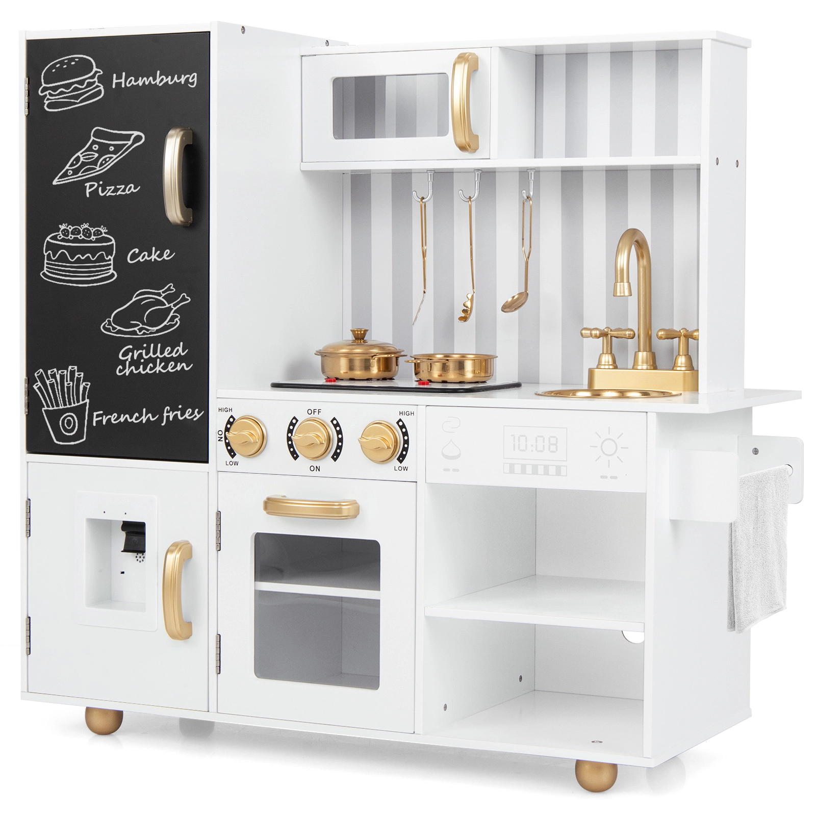 SUGIFT White Dishwasher Oven and Realistic Lights and Sounds Kids Pretend Play Kitchen