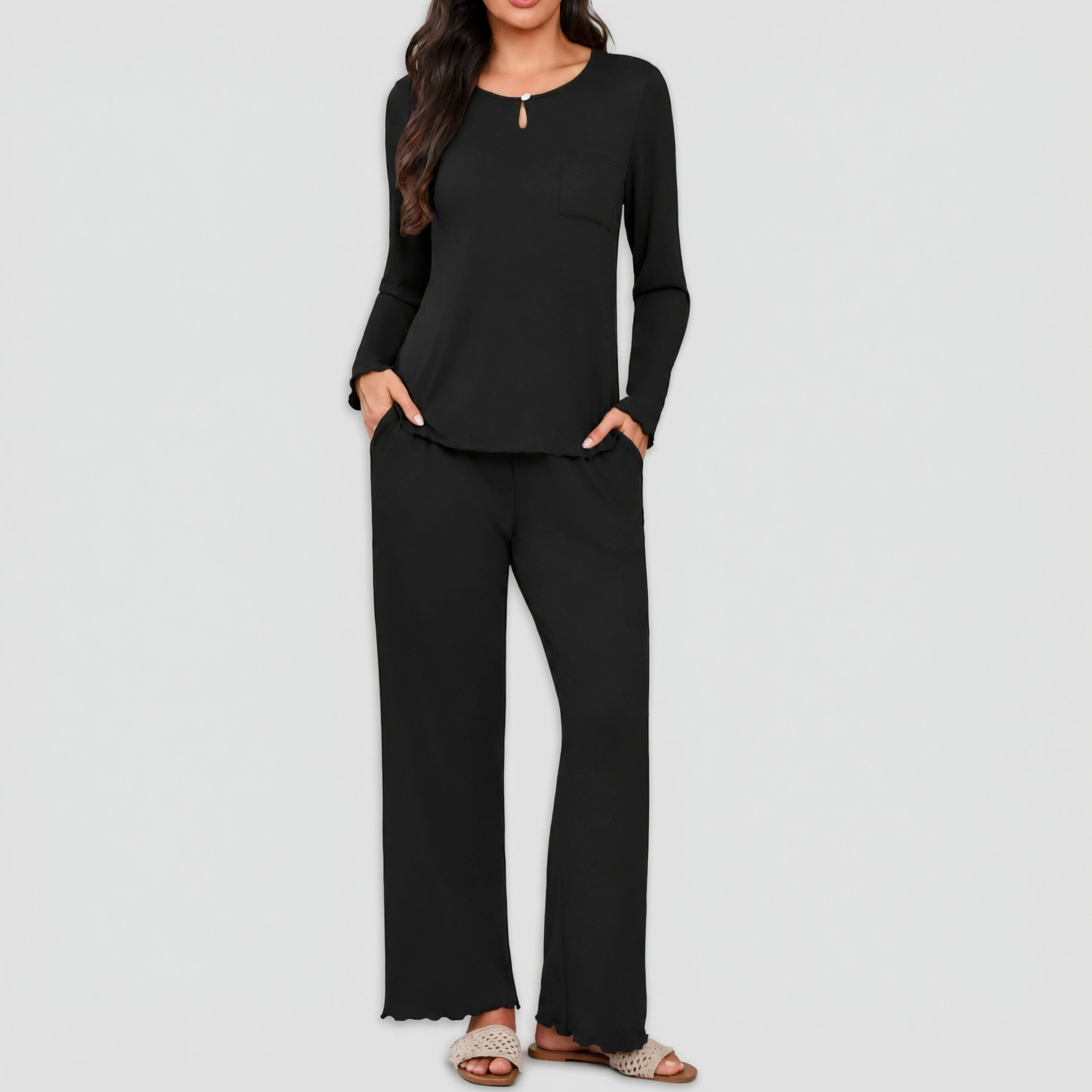 Ekouaer Women's Two Piece Long Sleeve Pajama Set