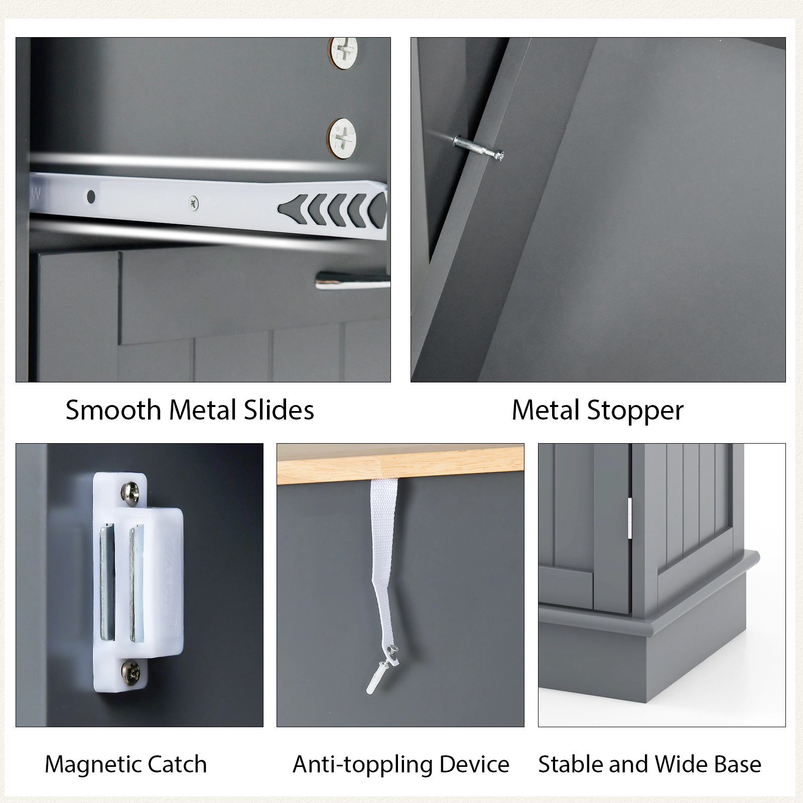 SUGIFT Til-Out Trash Bin Cabinet Sideboard with Single Trash Can Holder and Adjustable Shelf 220-lb Top Capacity Gray