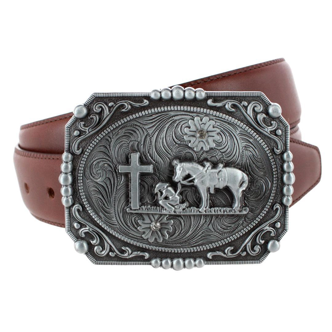 CTM Men's Praying Cowboy and Cross Belt Buckle