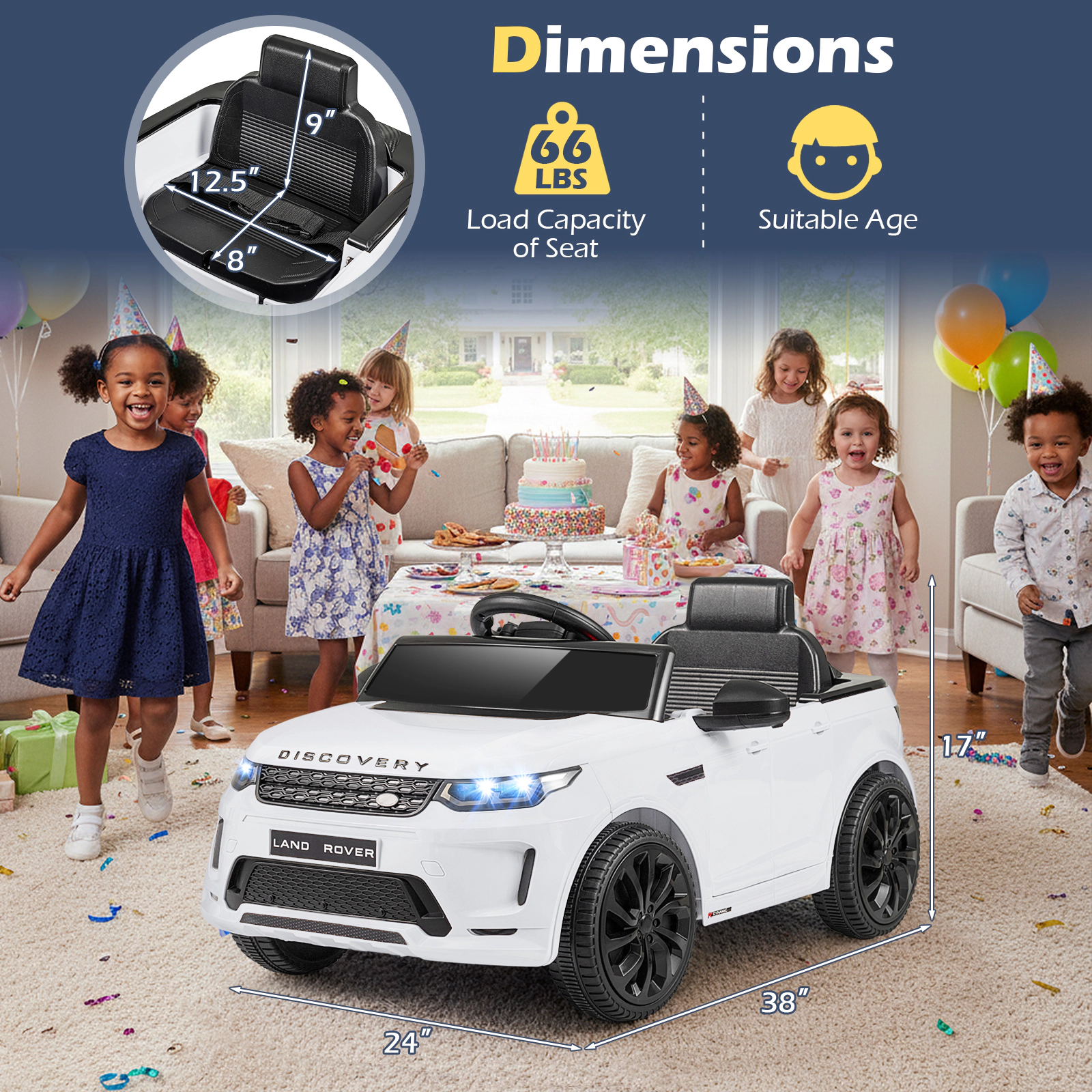 SUGIFT Kids White 12V SUV Ride On Car with Remote Control and Soft Start 38-in W 17-in H 66-lb Seat Capacity