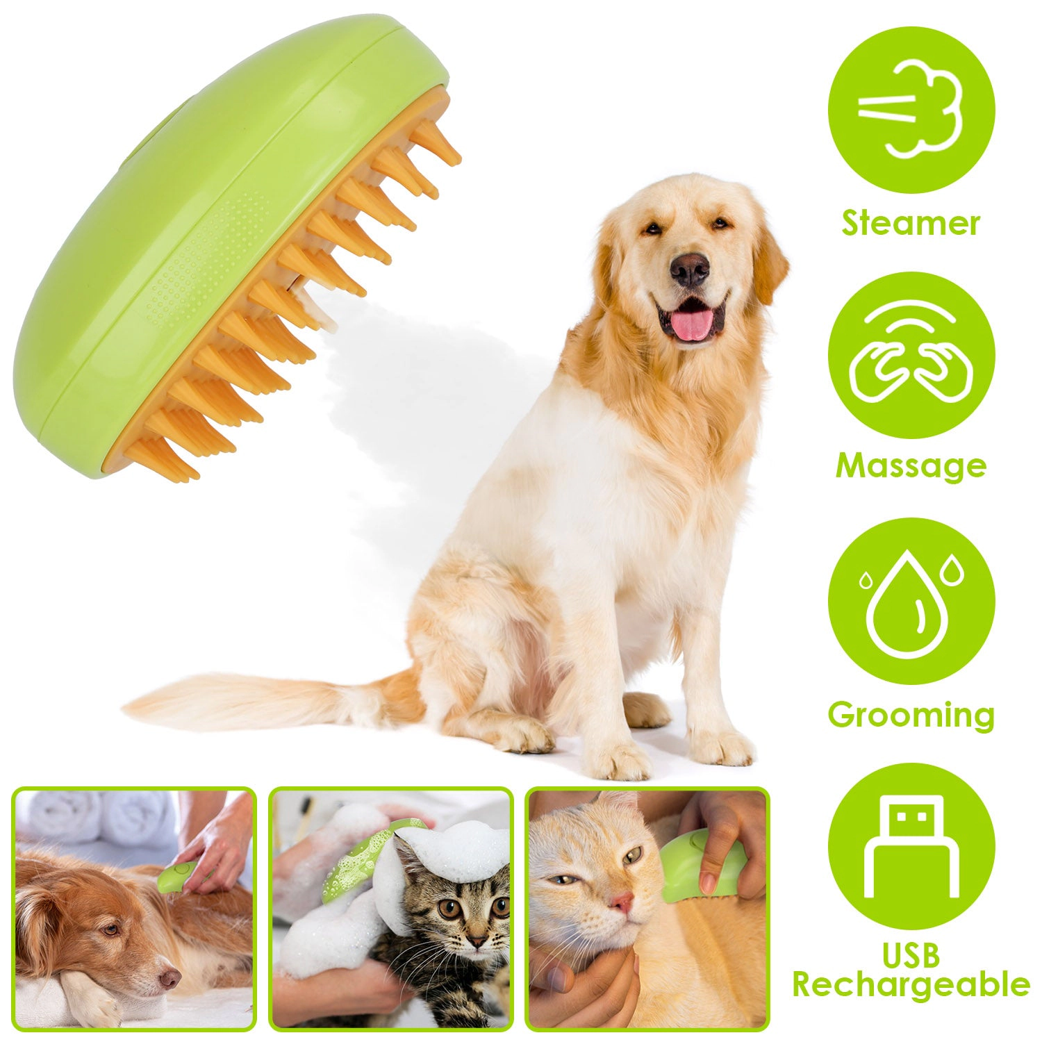 GBruno 3-in-1 Steam Cat Grooming Brush