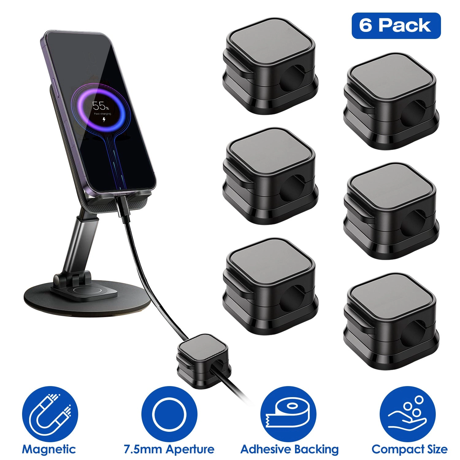 GBruno 6-Pack Magnetic Cable Clips Cord Organizer