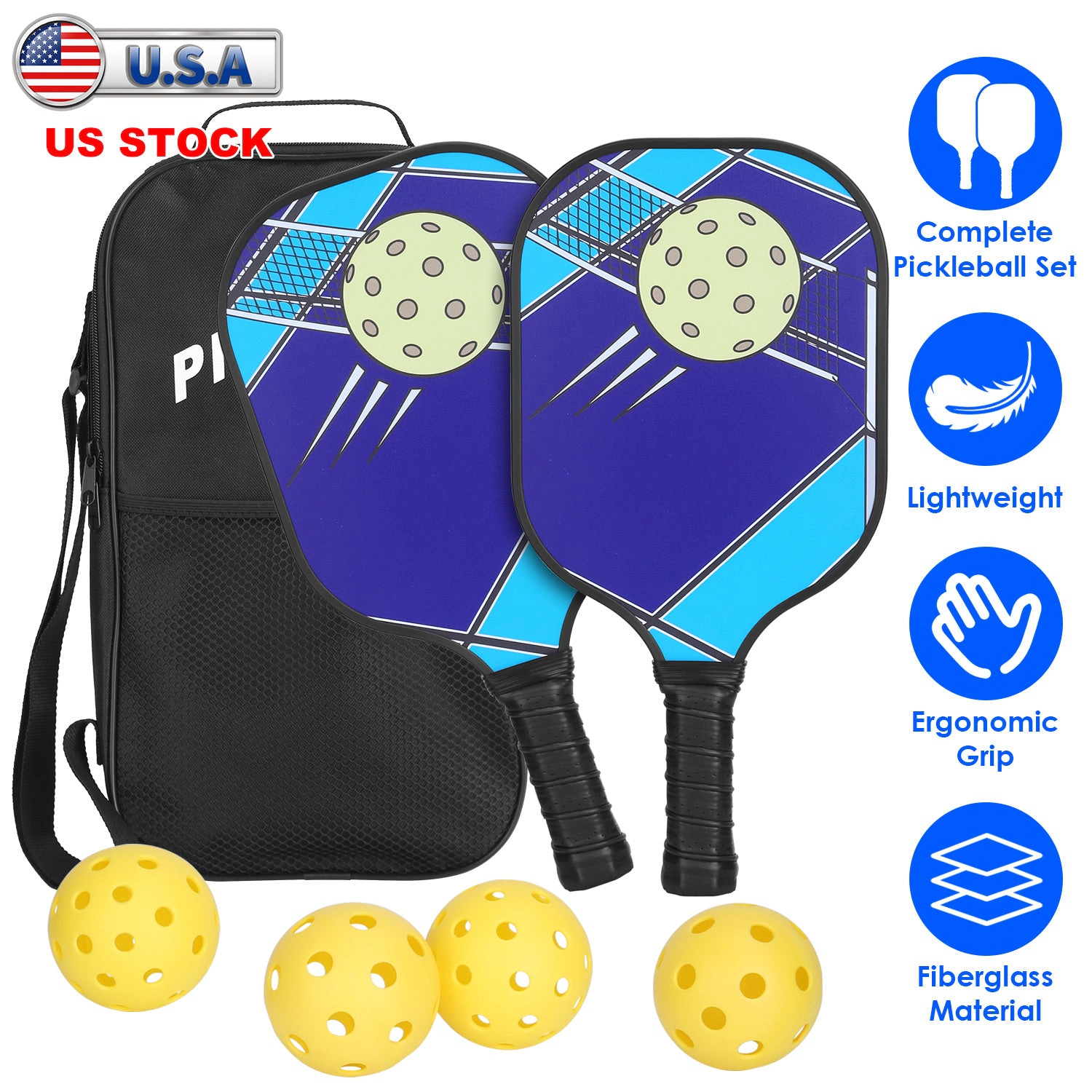 GBruno Fiberglass Pickleball Set With Carry Bag