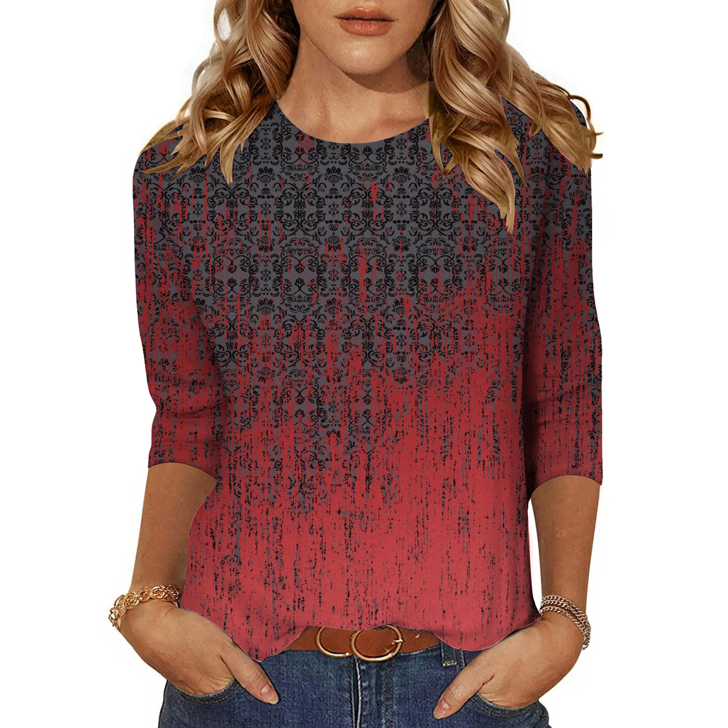 Zeagoo Women's Short Sleeve Pleated V-Neck Loose Floral Boho T-Shirt