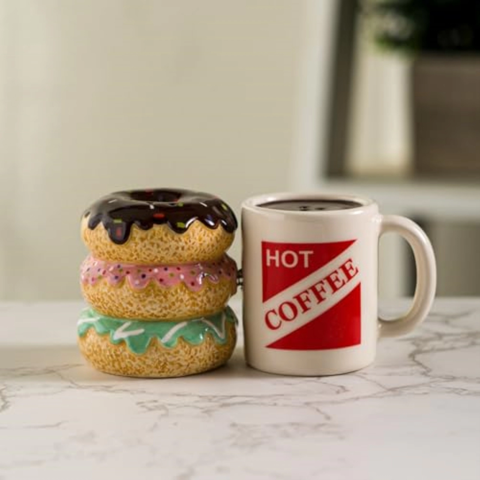 Pacific Giftware Morning Brew Hot Coffee and Donut Shop Ceramic Magnetic Salt and Pepper Shaker Set